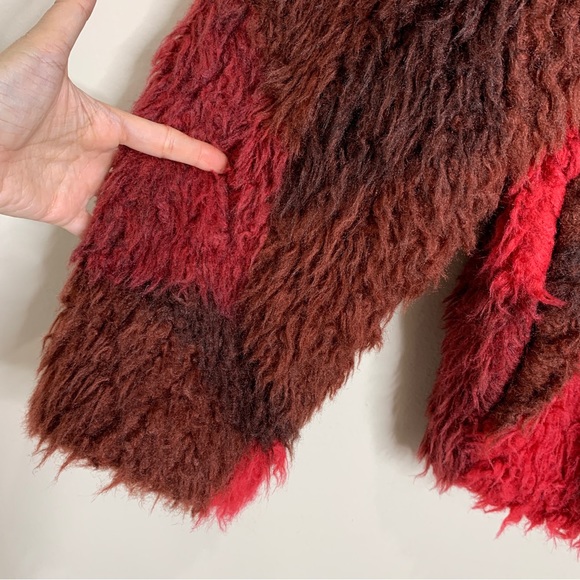 NEW IRO Sechura Patchwork-Effect Faux Fur Jacket *Mixed Red* Sz FR 44 / US 12 - Picture 7 of 16